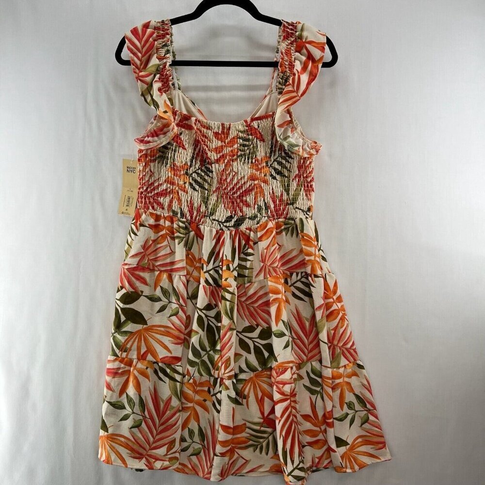 Madden NYC Dress Womens Sz L Juniors Flutter Sleeve Cut Out Boho Tropical Orange - Picture 2 of 13